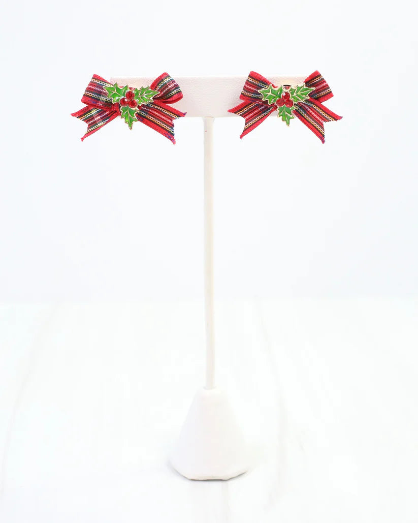 Perfectly Plaid Bow Earring Red