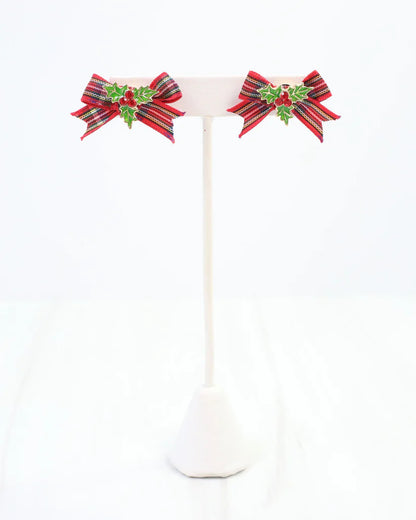 Perfectly Plaid Bow Earring Red