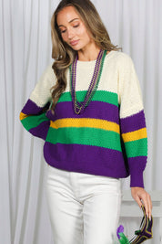 THOTH- Mardi Gras Multi Color Block Waffle Textured Sweater