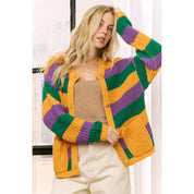 Krewe of Chaos- MARDI GRAS STRIPED CARDIGAN