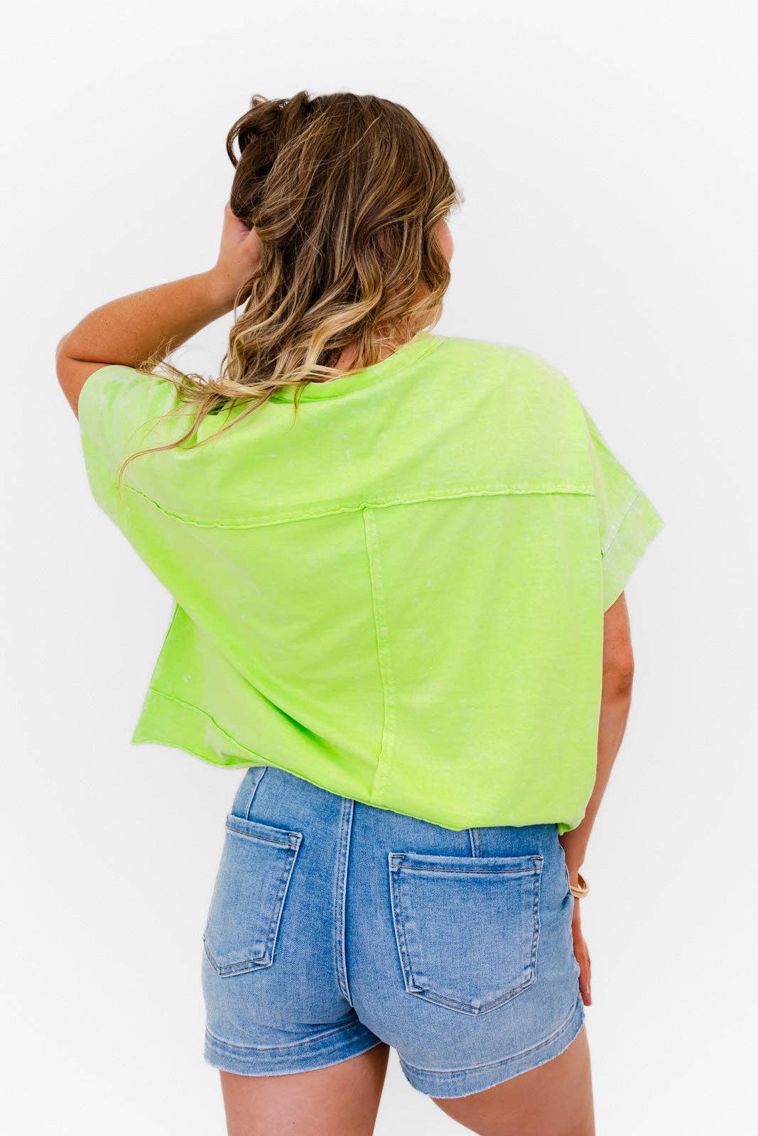 Faeve Lime Green Washed SPARKLE Pocket Top