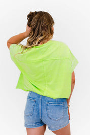 Faeve Lime Green Washed SPARKLE Pocket Top