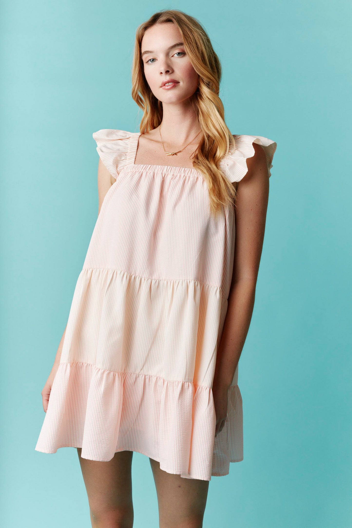 Festin'- Striped Ruffle Detail Mini Dress