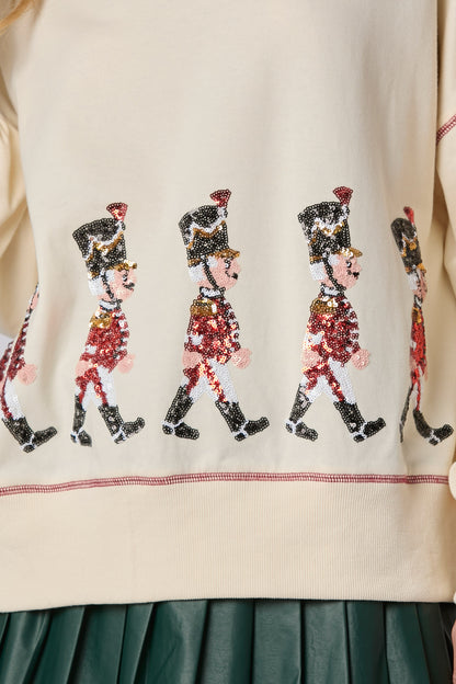 Christmas Soldiers Sequin Embroidery Sweatshirt