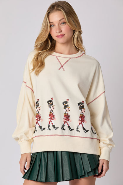 Christmas Soldiers Sequin Embroidery Sweatshirt