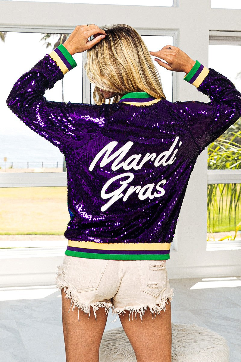 MARDI GRAS BOMBER JACKET W/BACK PRINT