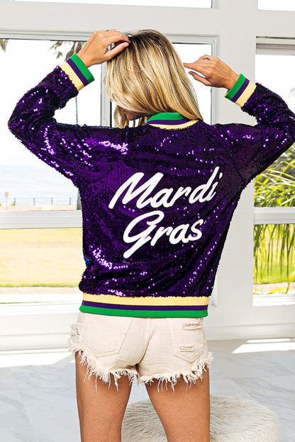 MARDI GRAS BOMBER JACKET W/BACK PRINT