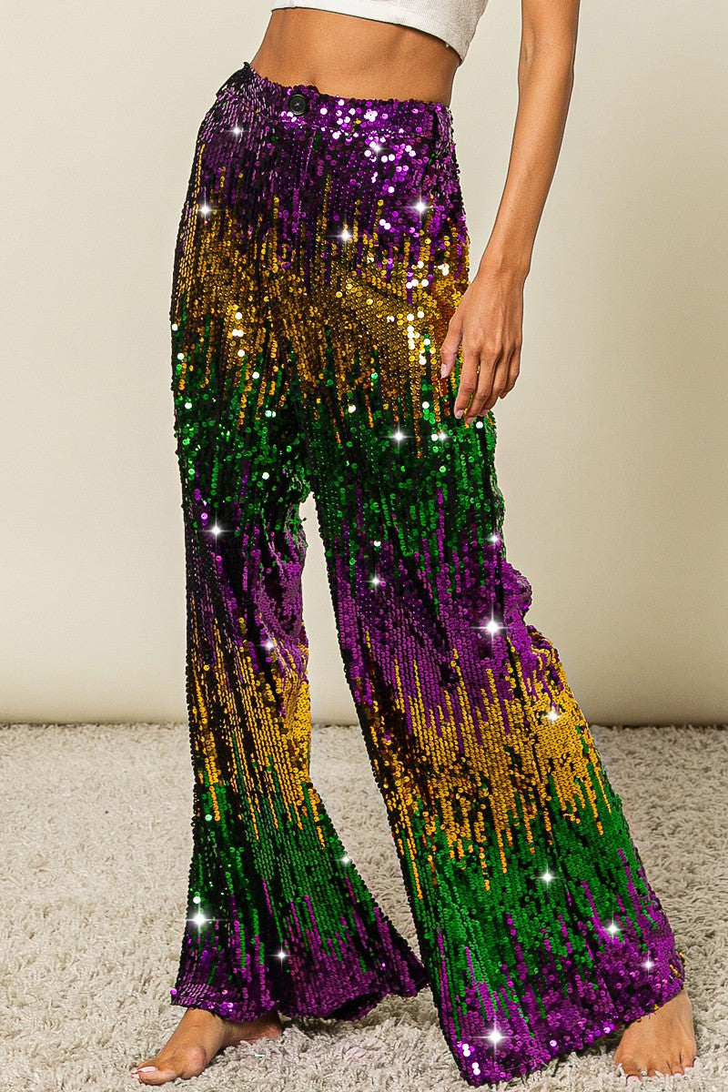 MARDI GRAS SEQUIN WIDE LEG PANTS