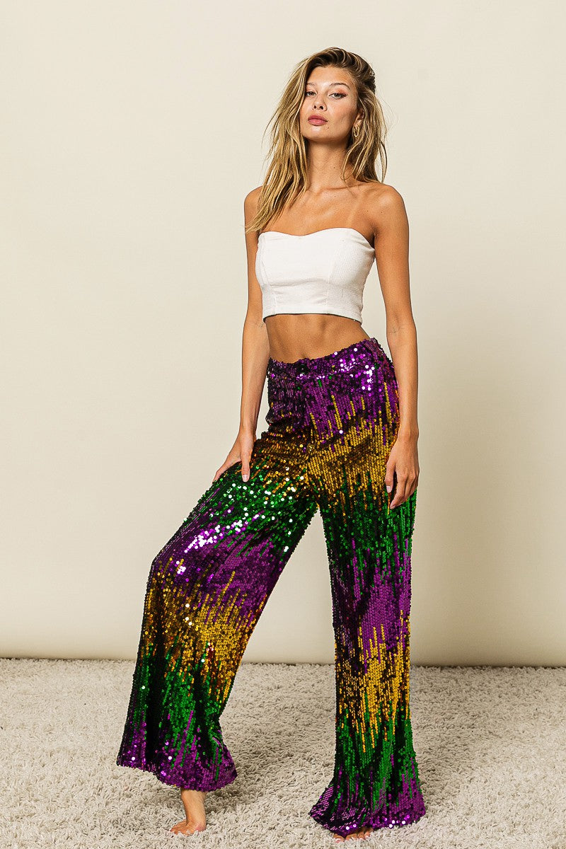 MARDI GRAS SEQUIN WIDE LEG PANTS