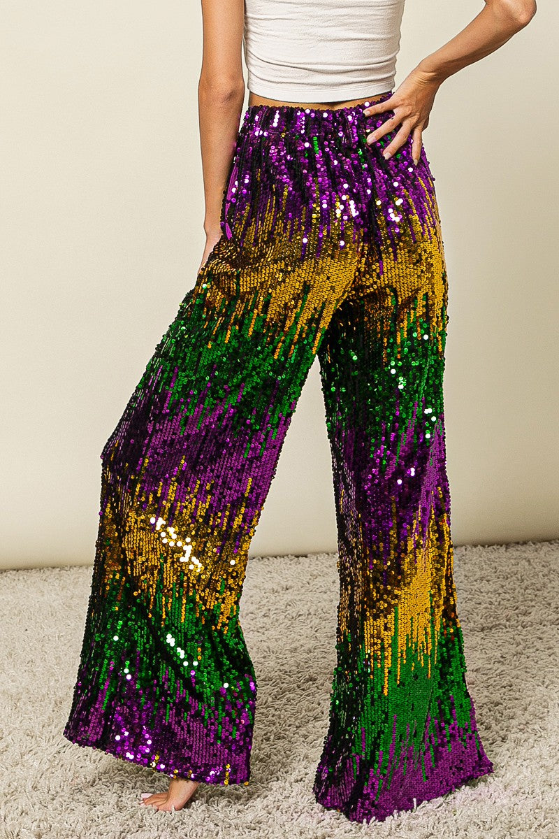 MARDI GRAS SEQUIN WIDE LEG PANTS