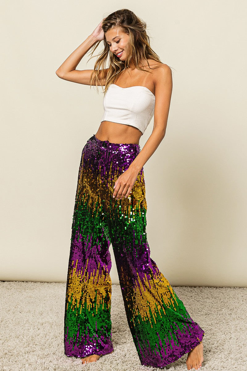 MARDI GRAS SEQUIN WIDE LEG PANTS