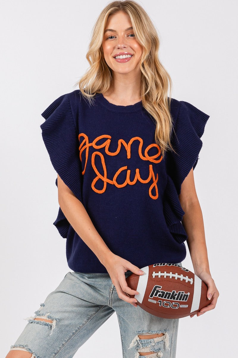 Ruffle Sleeve Game Day Sweater Top