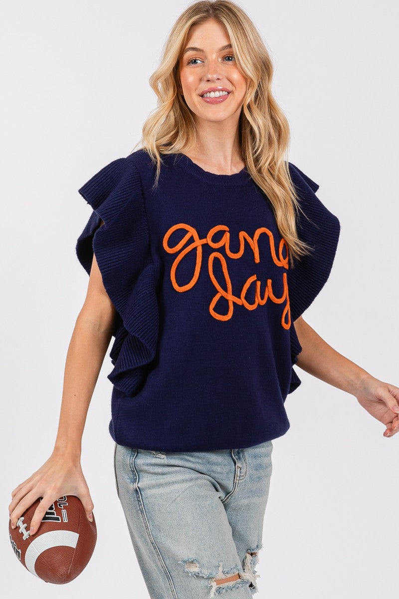 Ruffle Sleeve Game Day Sweater Top