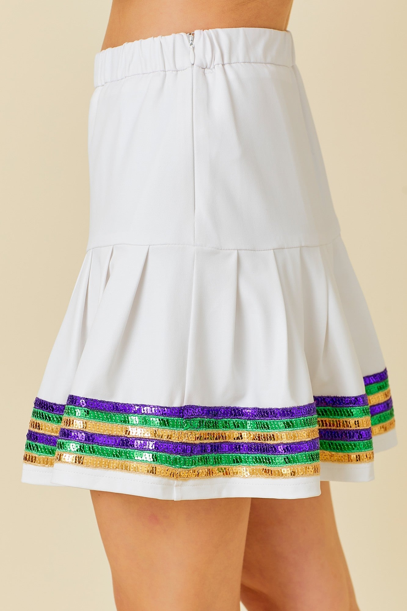 Pleather Sequin Stripe Trim Skirt