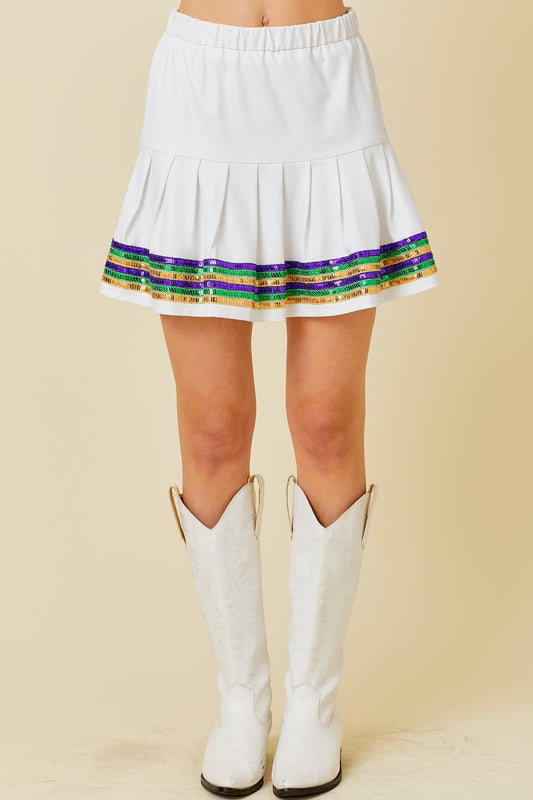 Pleather Sequin Stripe Trim Skirt