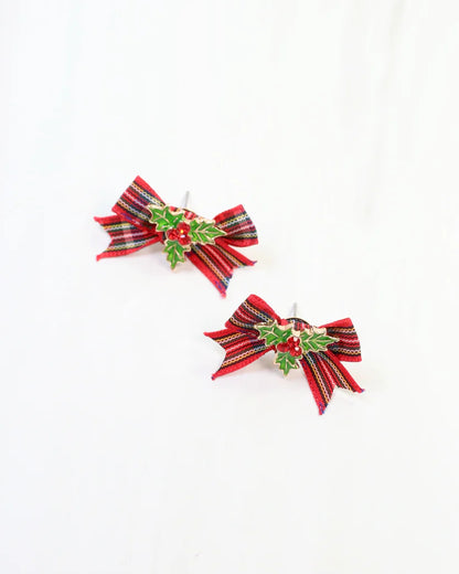 Perfectly Plaid Bow Earring Red